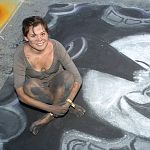 Legs and feet match chalk art background